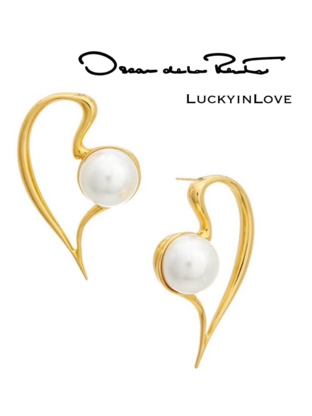 Oscar de la Renta • Elegant Gold and Pearl Heart
Earrings